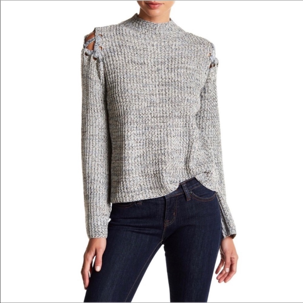 John + Jenn Lace Up Cold Shoulder Pullover Sweater Sz S